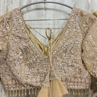 Pretty Golden Beige Crop top Lehenga