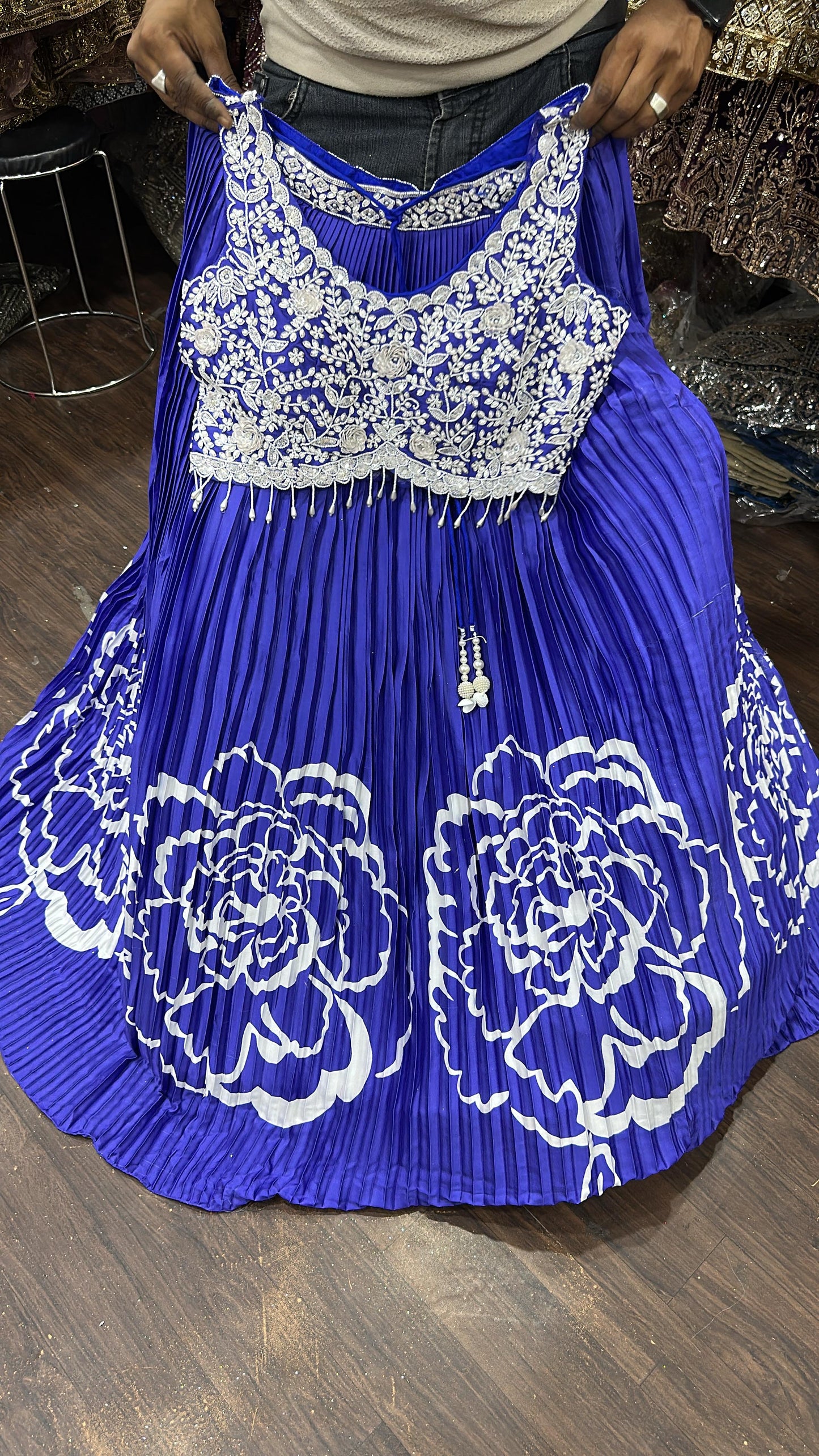 Lavishing Hot pink flower print Crop top Lehenga