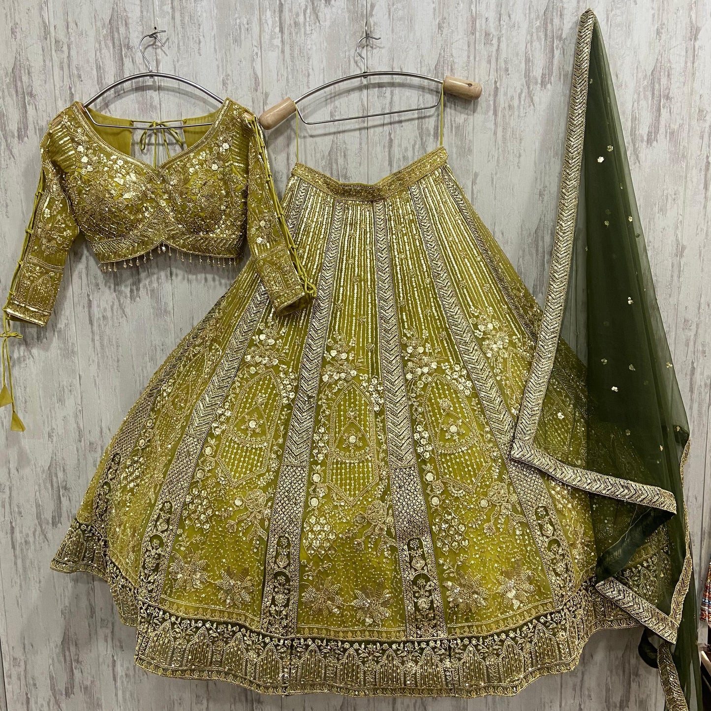 Something different Lemon green Crop top Lehenga