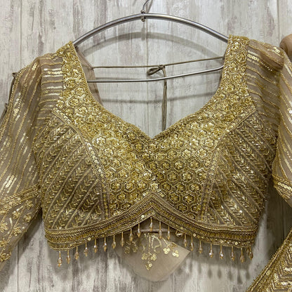 Embellished golden green Crop top Lehenga