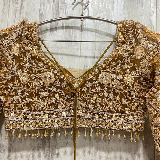 Lovely Mustard Golden handwork Ready to Wear Crop top Lehenga