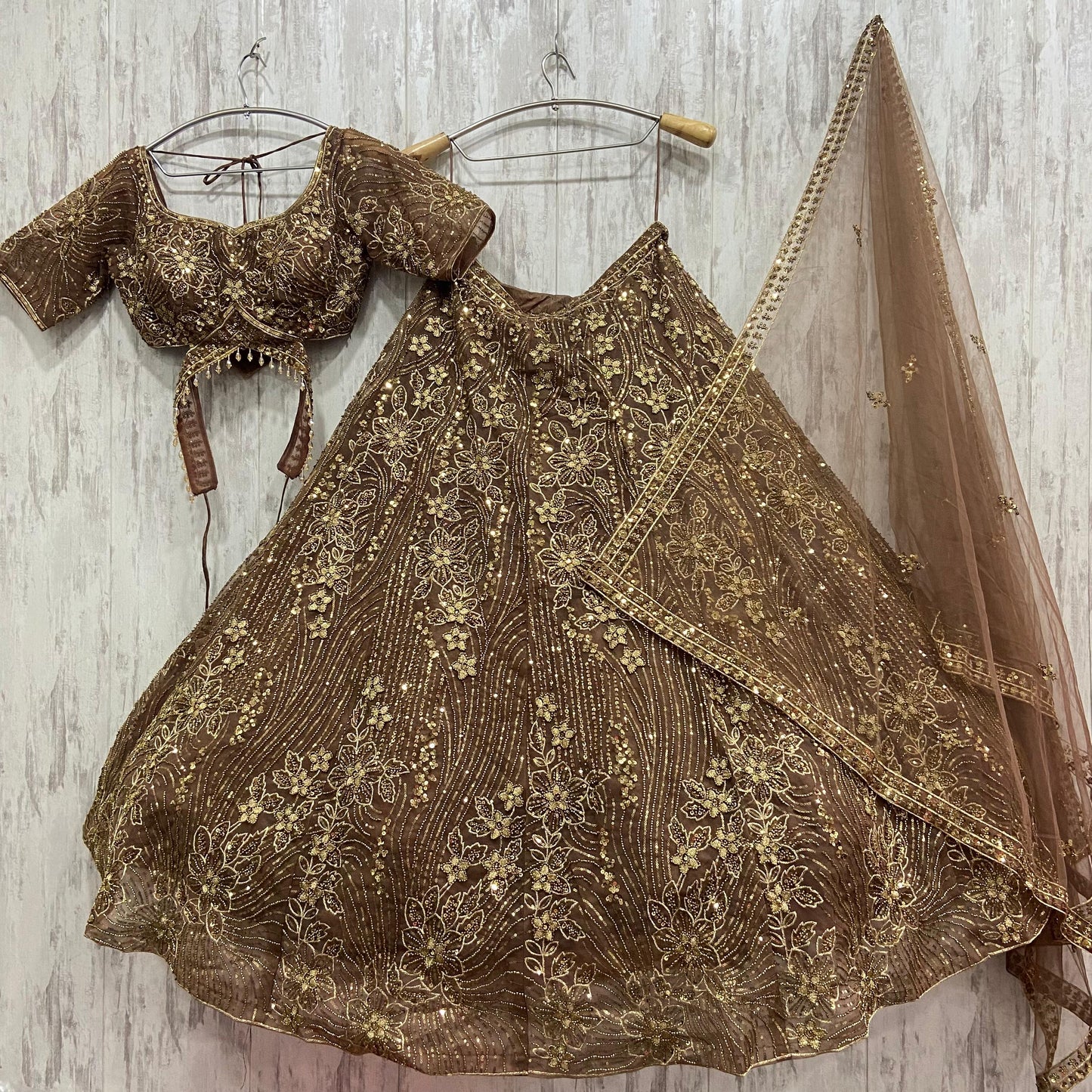 Astonishing Rust Dark peach Crop top Lehenga