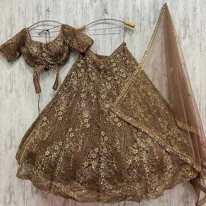 Astonishing Rust Dark peach Crop top Lehenga