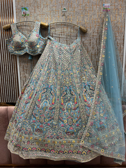 Glamorous Lavender purple peacock Crop top Lehenga