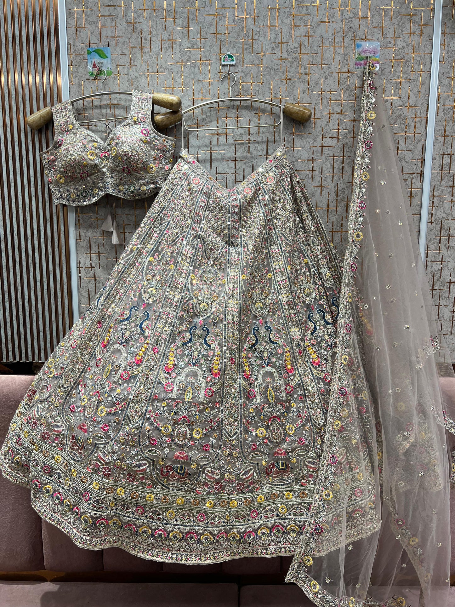 Glamorous Lavender purple peacock Crop top Lehenga