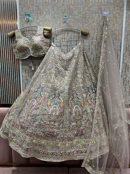 Glamorous Lavender purple peacock Crop top Lehenga