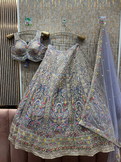 Glamorous Lavender purple peacock Crop top Lehenga