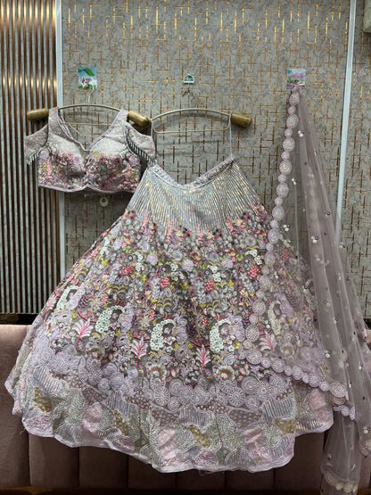 Astonishing Sky blue peacock Crop top Lehenga