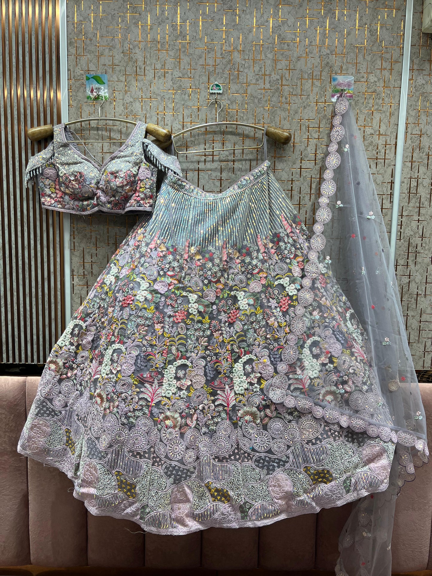 Astonishing Sky blue peacock Crop top Lehenga