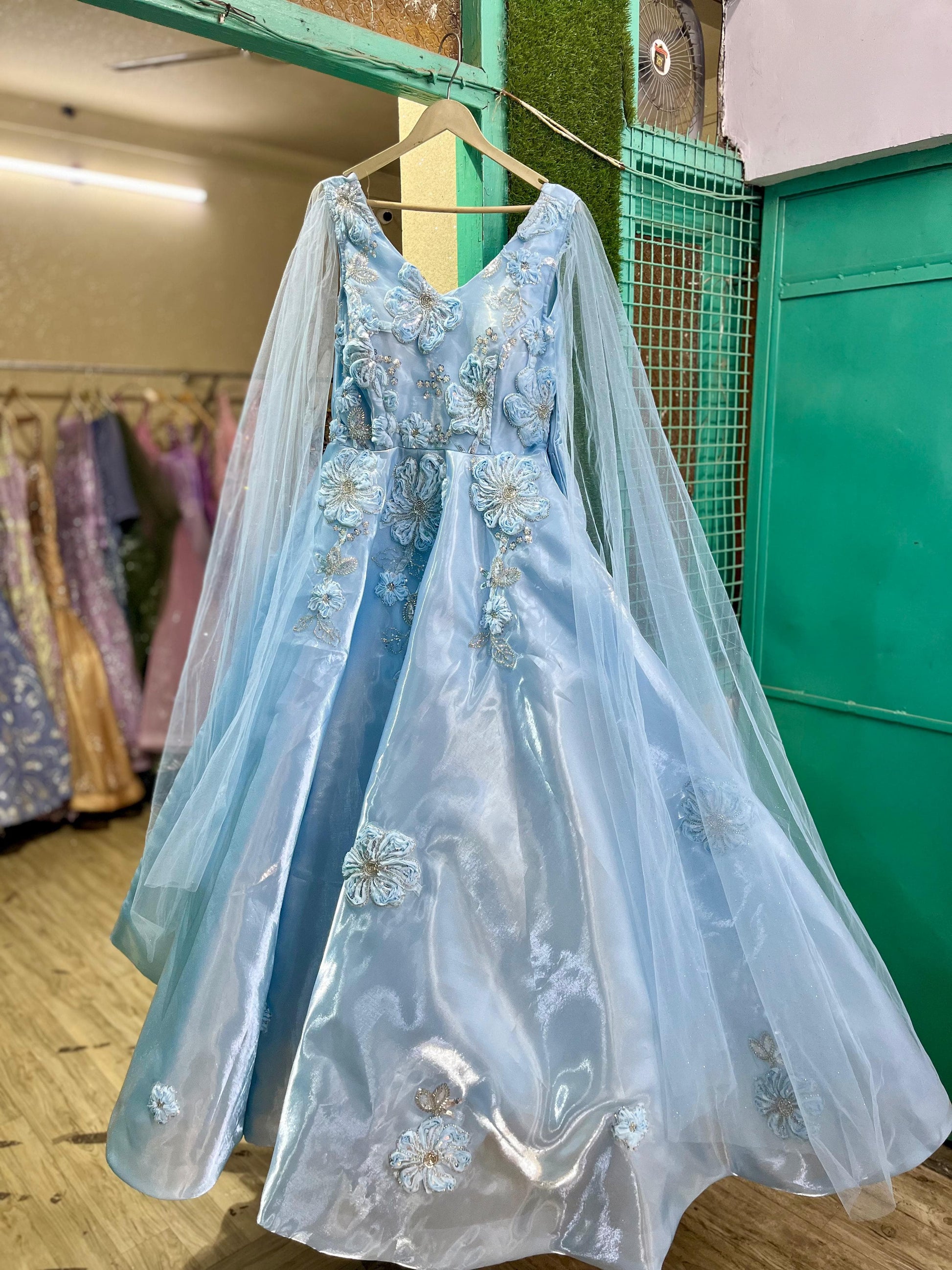 Designer Sky blue Cinderella gown Shopping World Designer Sky blue Cinderella gown Shopping World