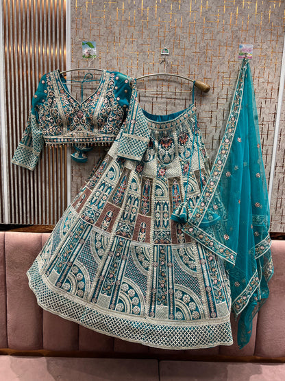 Astonishing Sky blue Crop top Lehenga