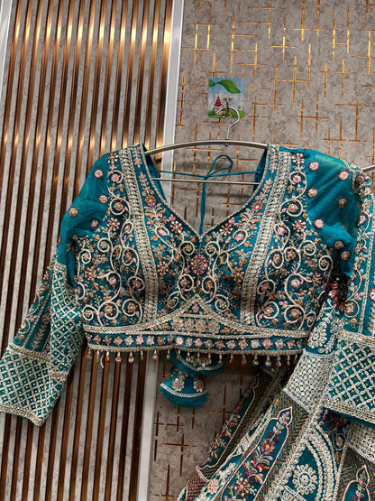 Astonishing Sky blue Crop top Lehenga