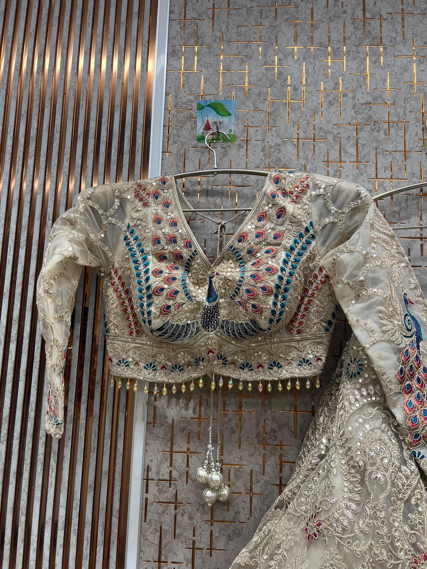 Fantastic Peacock White Crop top Lehenga