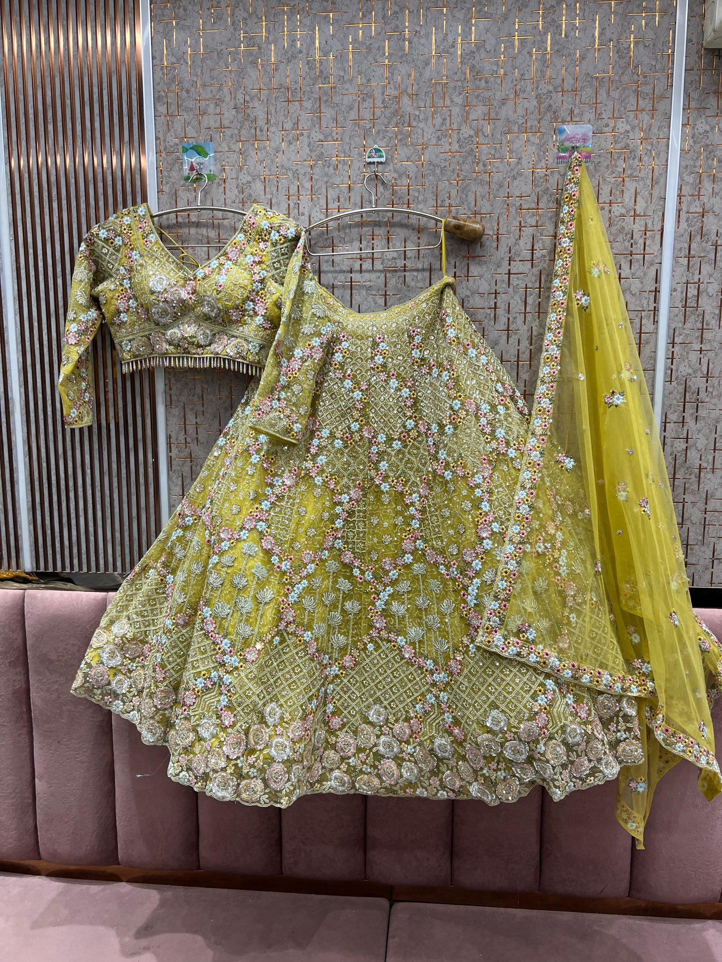 Pleasing yellow Crop top Lehenga