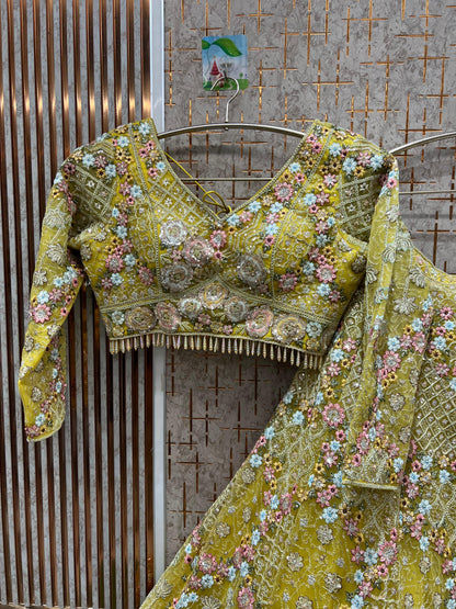 Pleasing yellow Crop top Lehenga