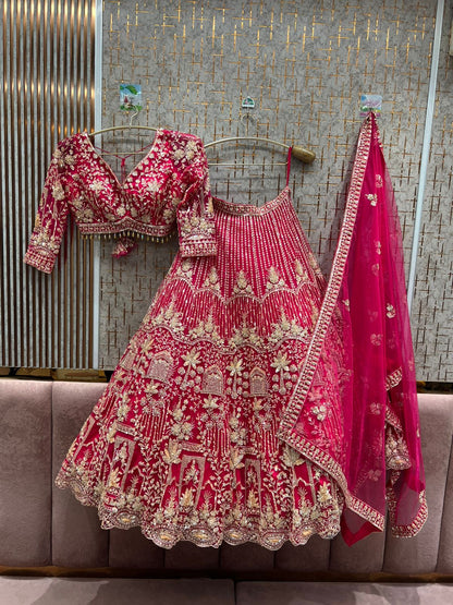 Designer Red crop top Lehenga Happy Customer