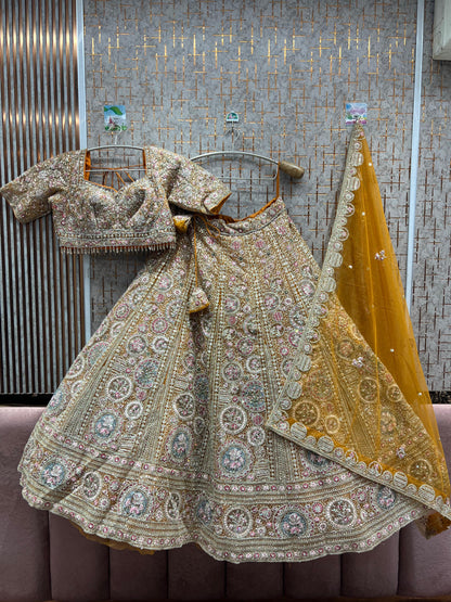 Tremendous mustard Yellow Crop top Lehenga