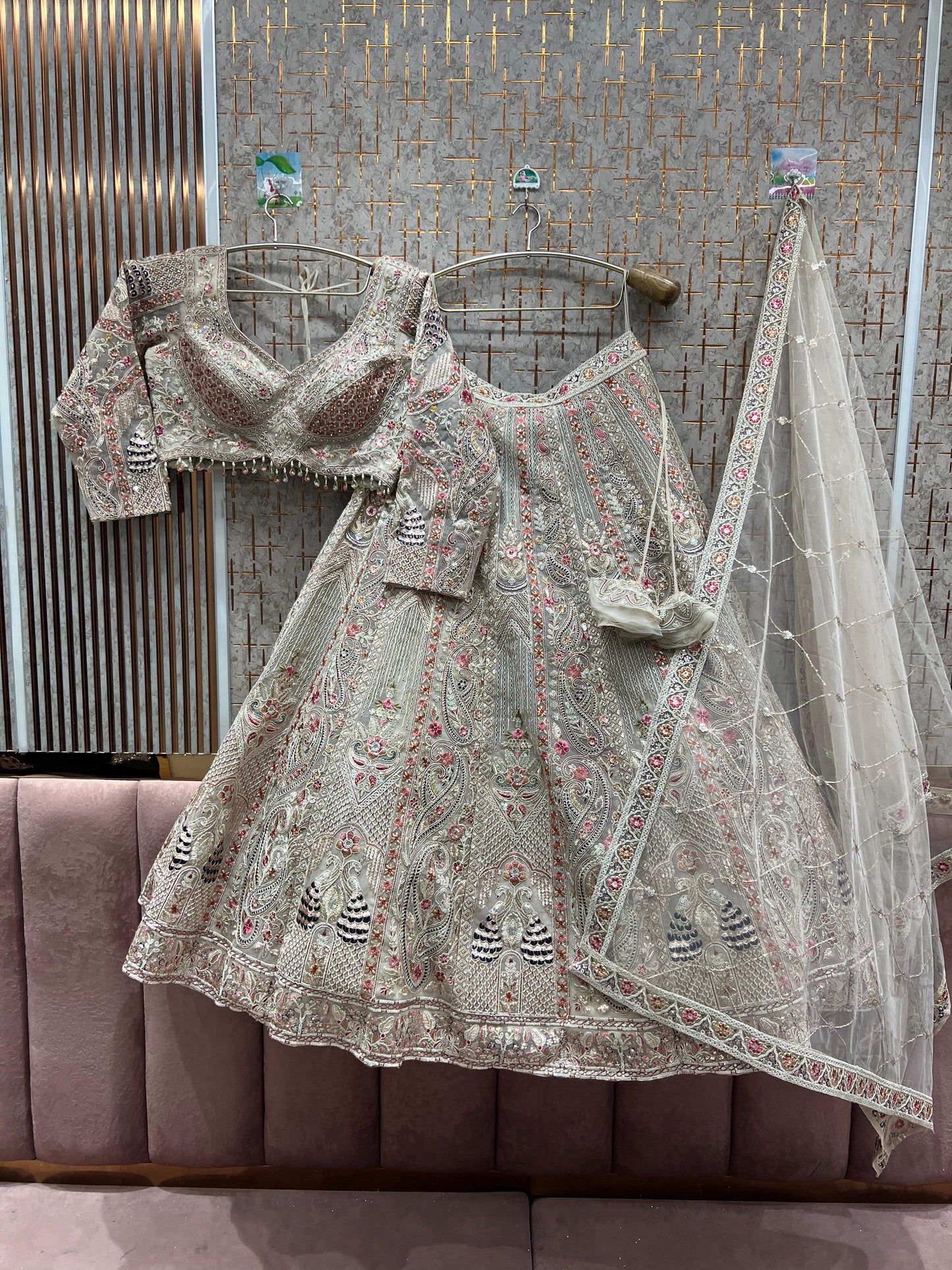 Engaging peacock White Crop top Lehenga