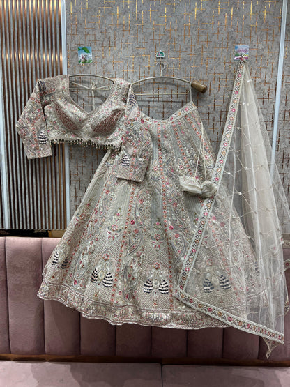 Engaging peacock White Crop top Lehenga