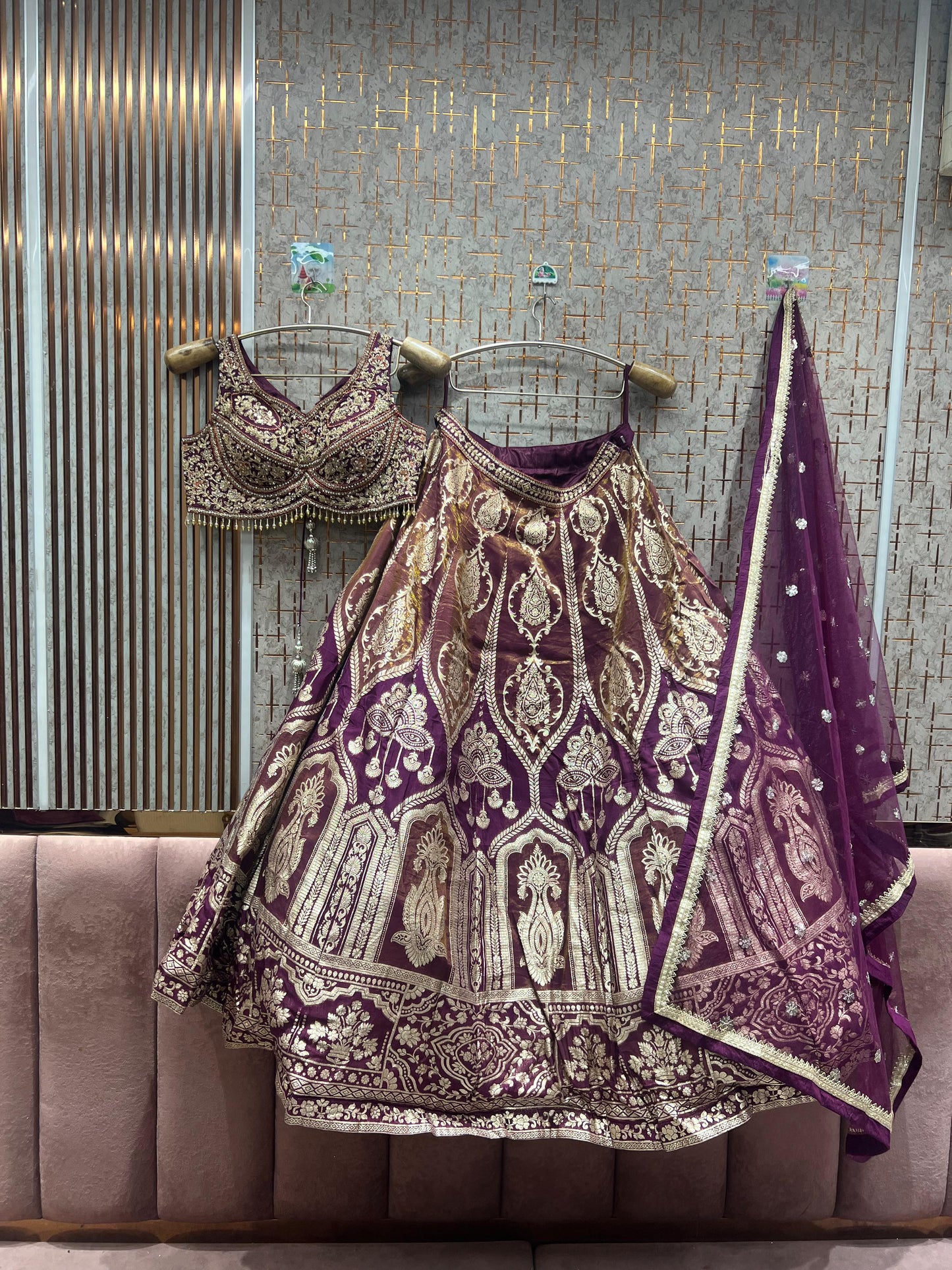 Designer pink Banarasi Crop top Lehenga