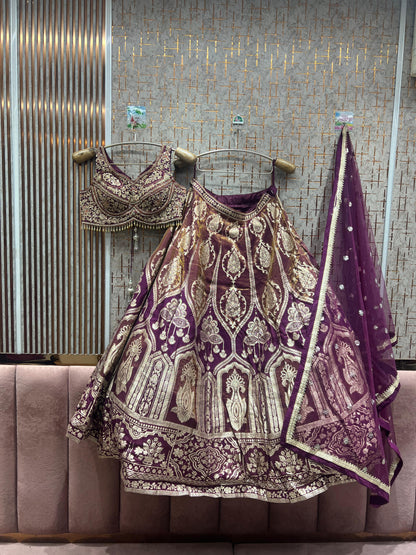 Designer pink Banarasi Crop top Lehenga