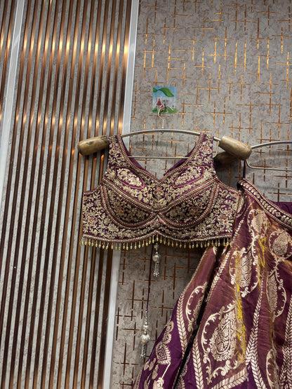 Designer pink Banarasi Crop top Lehenga