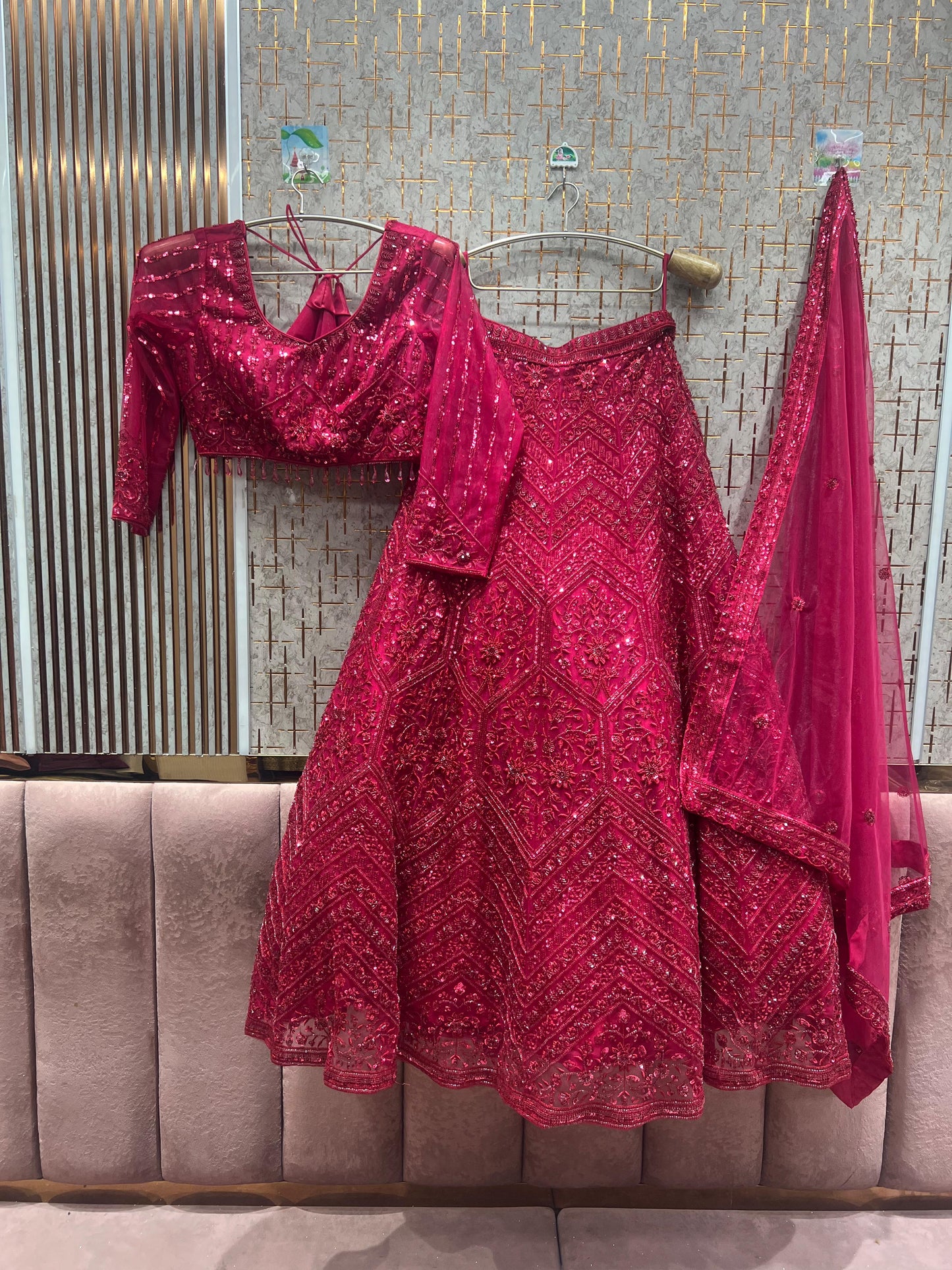Tremendous Hot pink on pink Monotone Crop top Lehenga