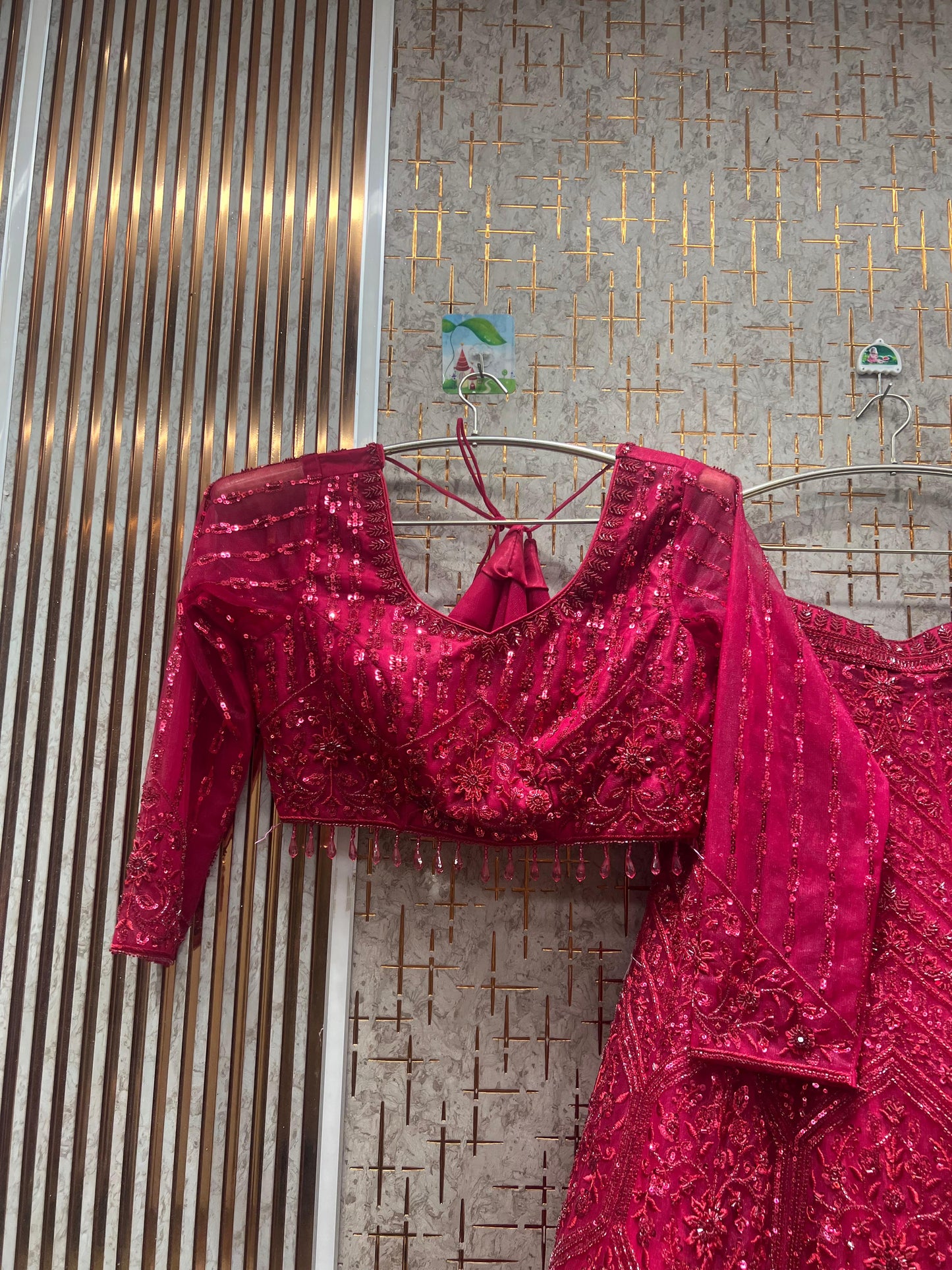 Tremendous Hot pink on pink Monotone Crop top Lehenga