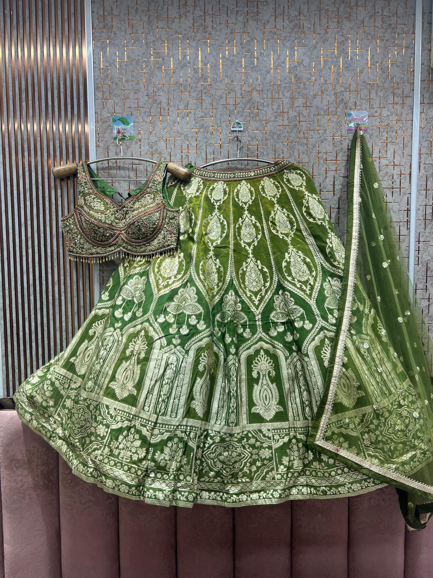 Designer pink Banarasi Crop top Lehenga