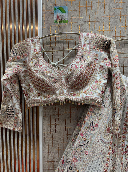 Lovely white peacock Crop top Lehenga