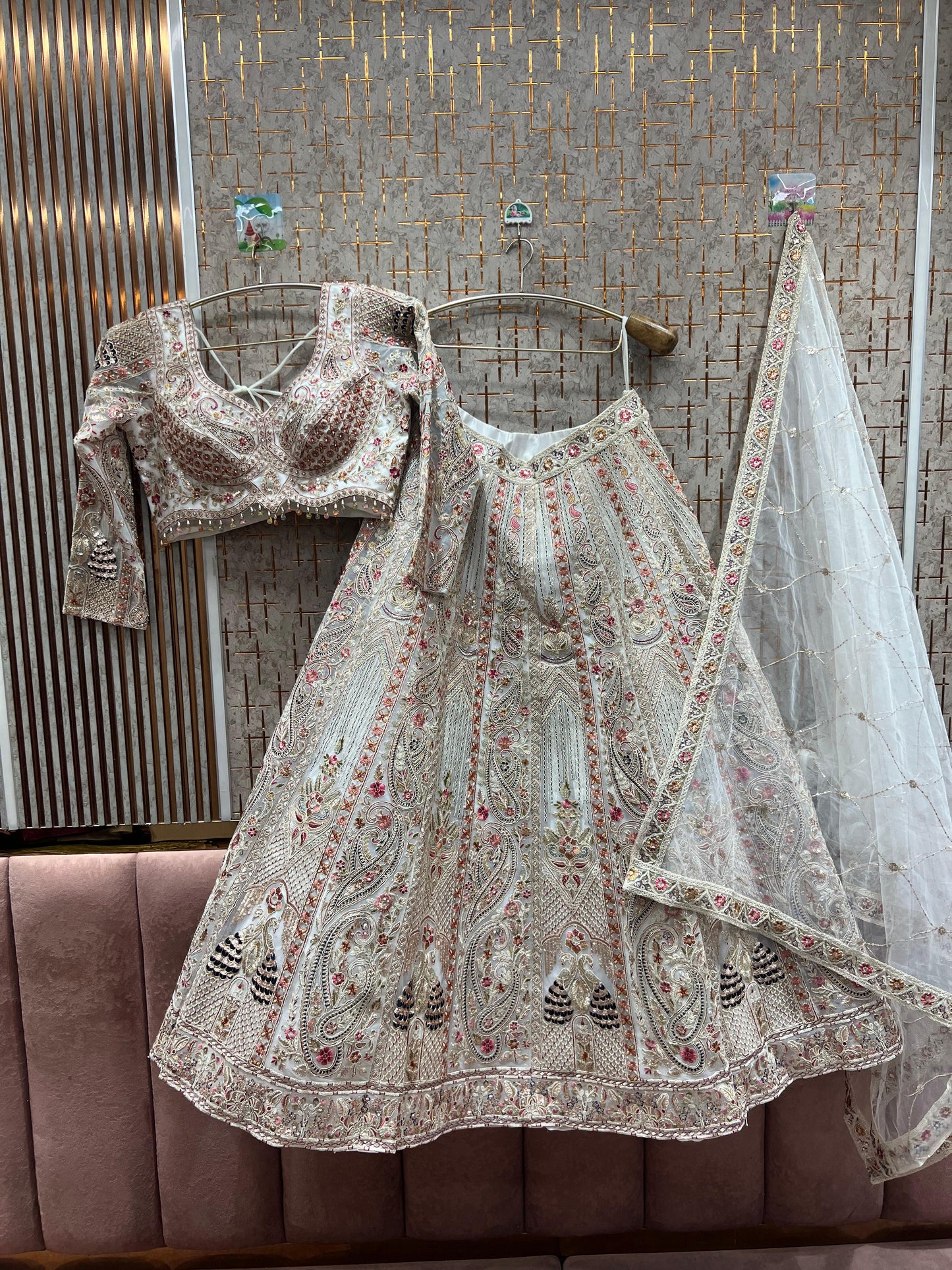 Lovely white peacock Crop top Lehenga