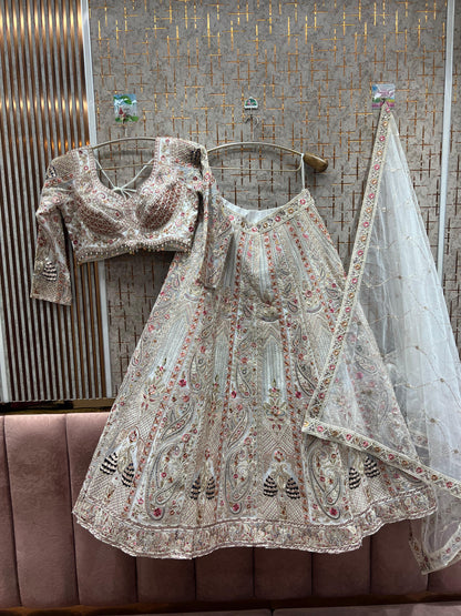 Lovely white peacock Crop top Lehenga