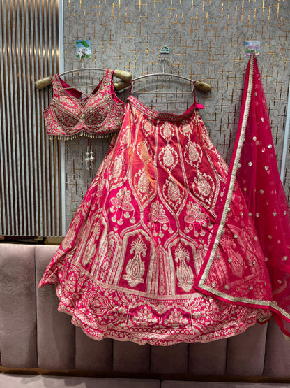 Designer pink Banarasi Crop top Lehenga