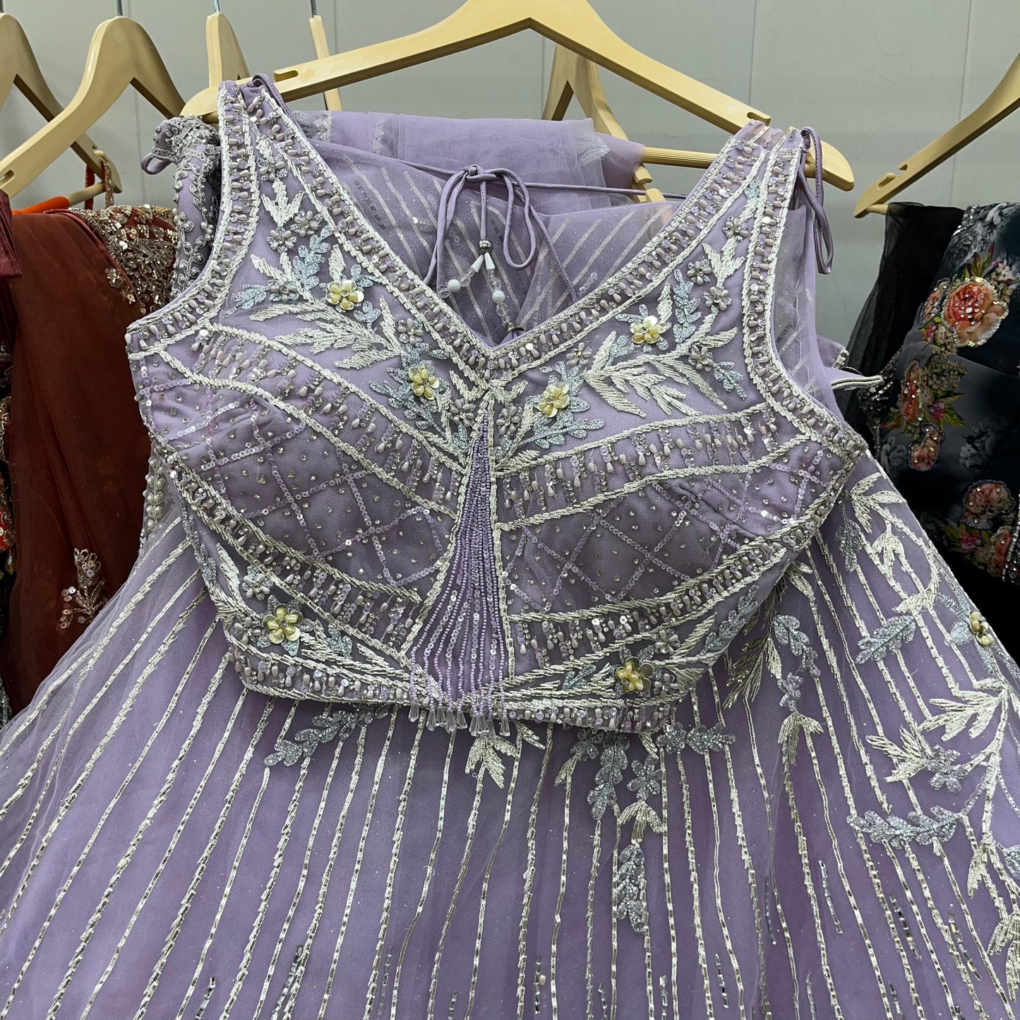 Pleasing purple pink lavender Crop top Lehenga