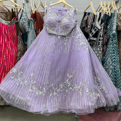 Pleasing purple pink lavender Crop top Lehenga
