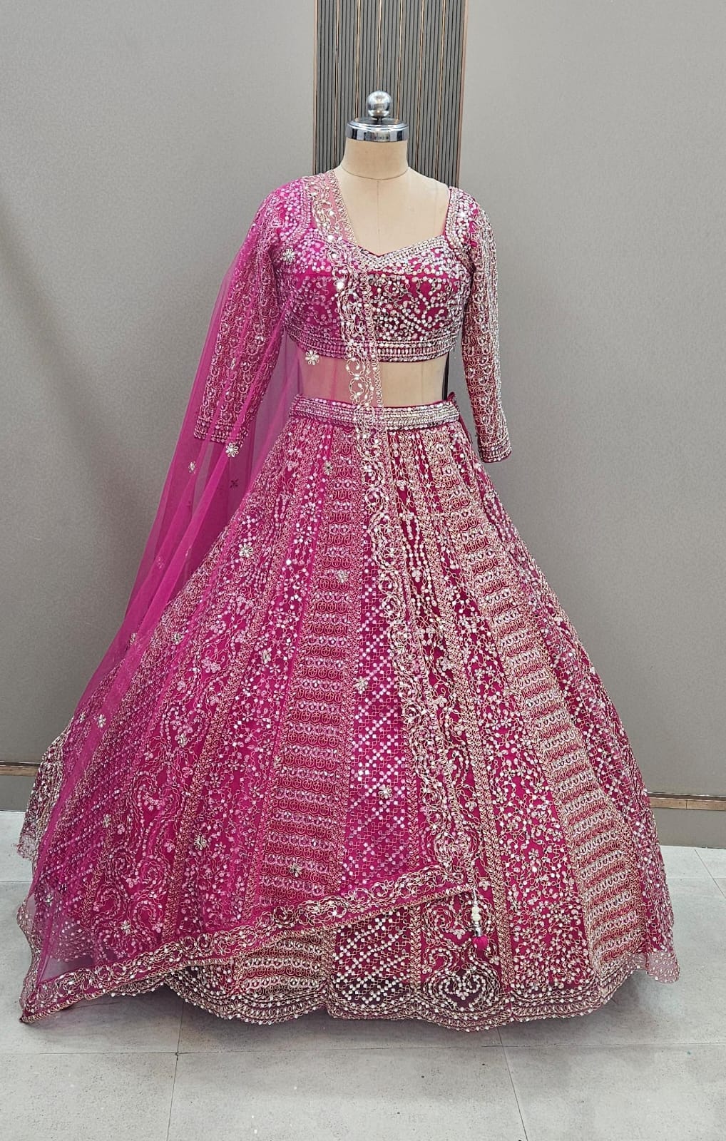 Astonishing Orange Ready to wear Mirror work Crop Top Lehenga