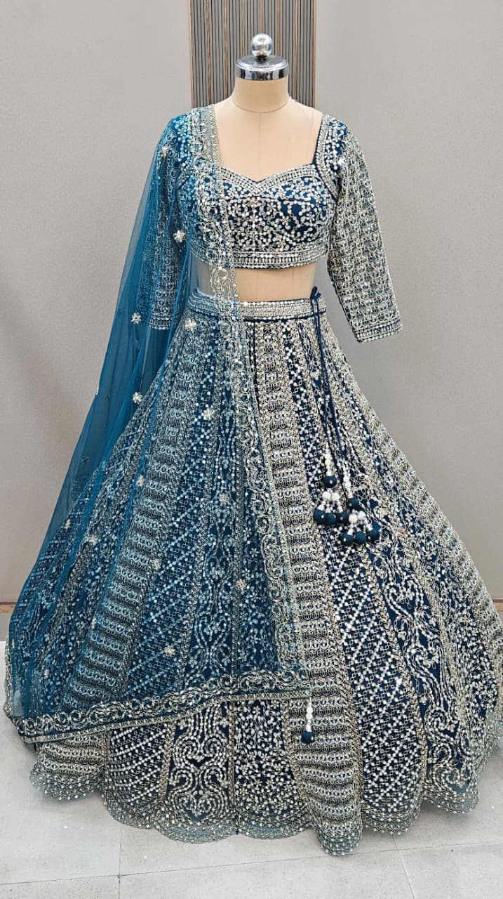 Astonishing Orange Ready to wear Mirror work Crop Top Lehenga