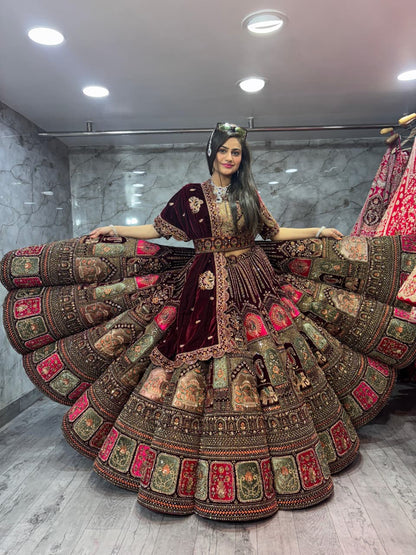 Astonishing Dark maroon Doli Barat Ball Bridal Lehenga Happy Customer