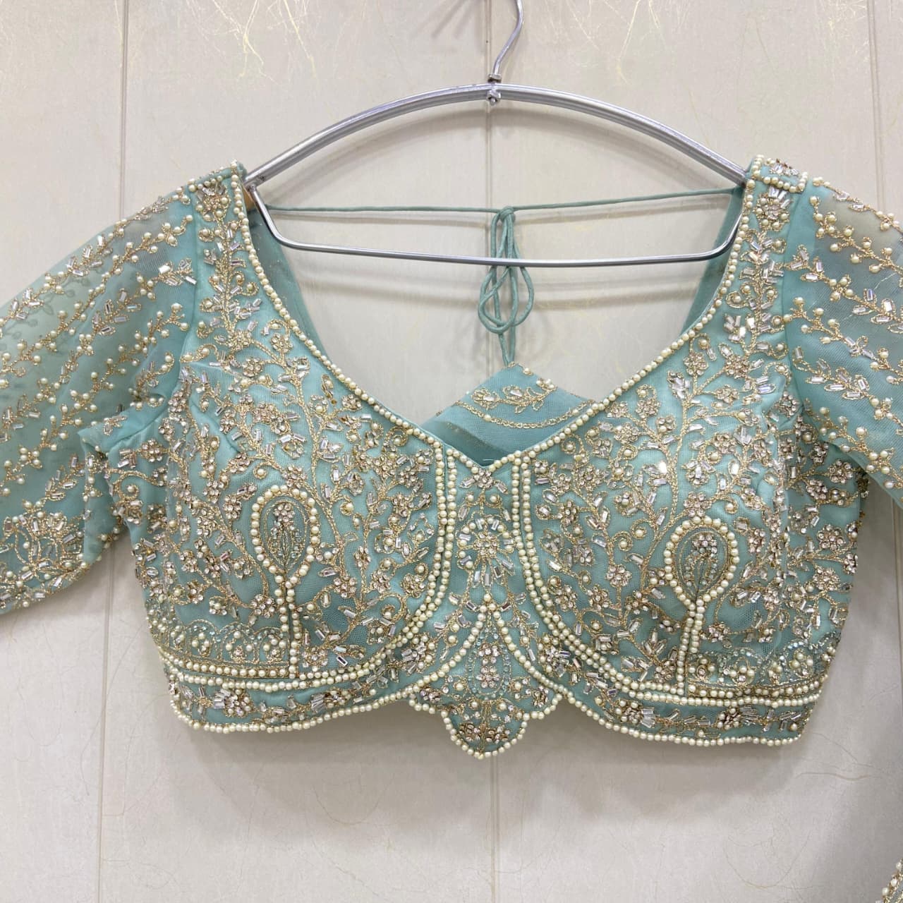 Elegant Sky blue Crop top Lehenga