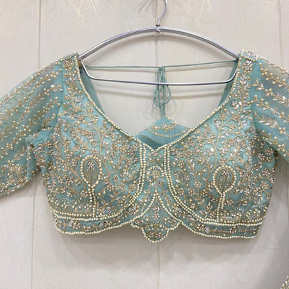 Elegant Sky blue Crop top Lehenga