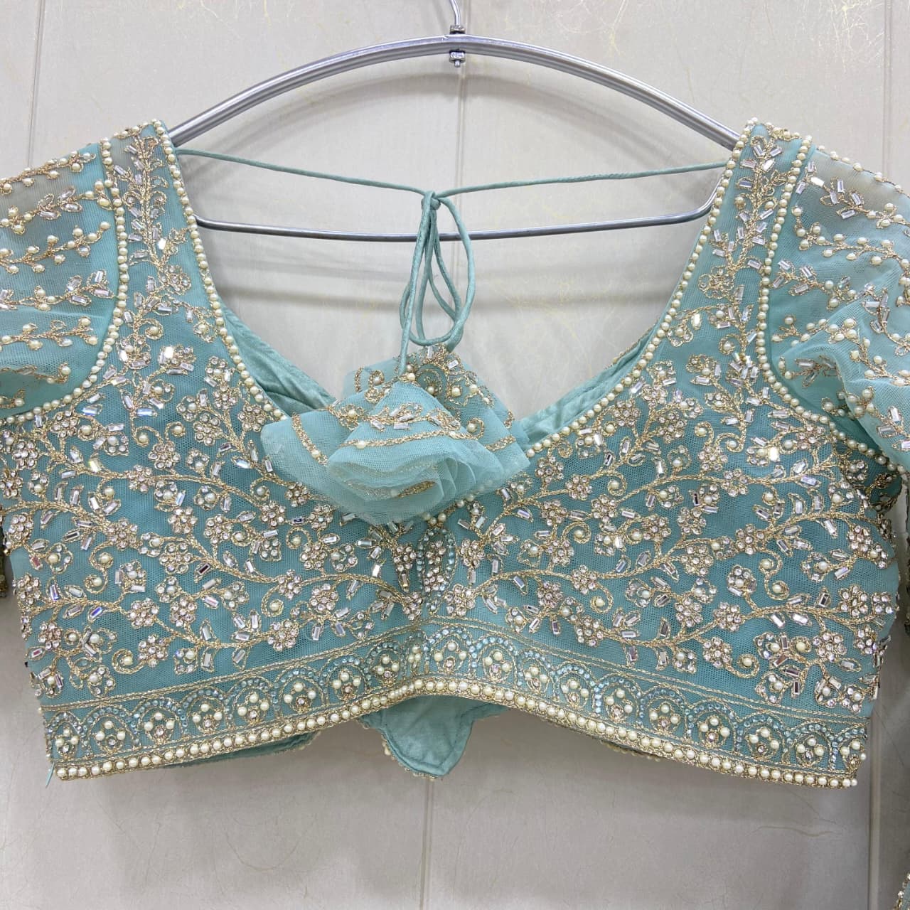 Elegant Sky blue Crop top Lehenga