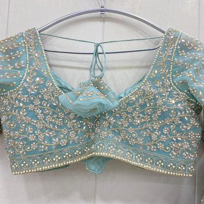Elegant Sky blue Crop top Lehenga