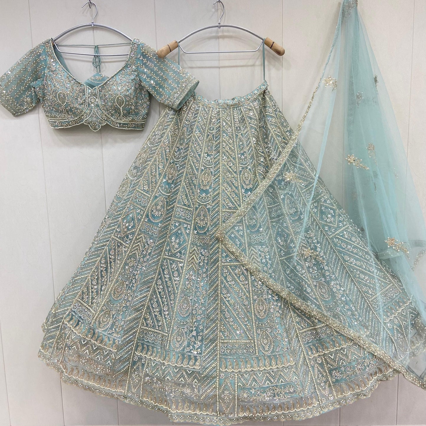 Elegant Sky blue Crop top Lehenga