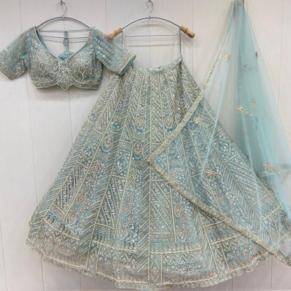 Elegant Sky blue Crop top Lehenga