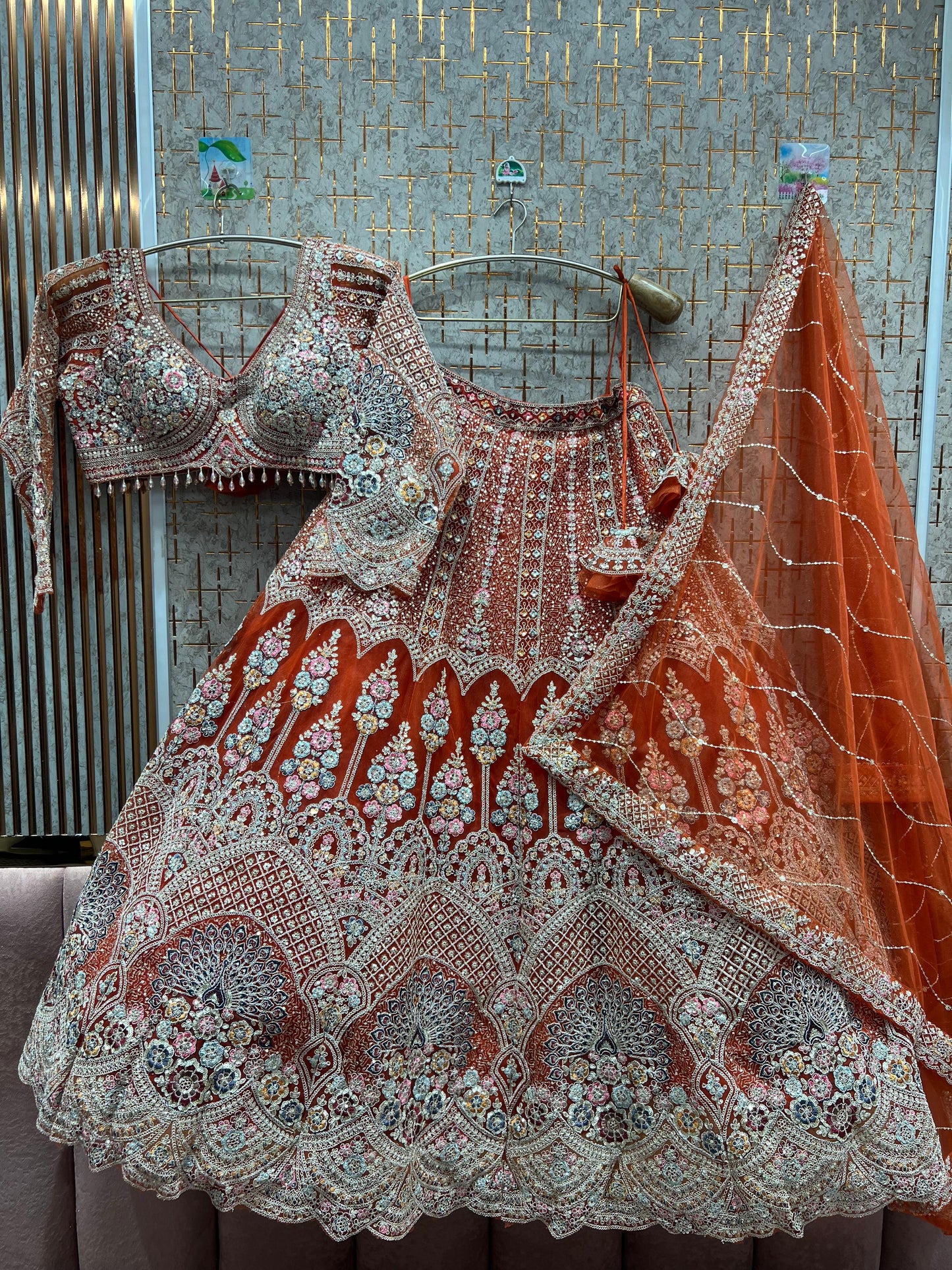 Lavishing orange peacock Crop top Lehenga