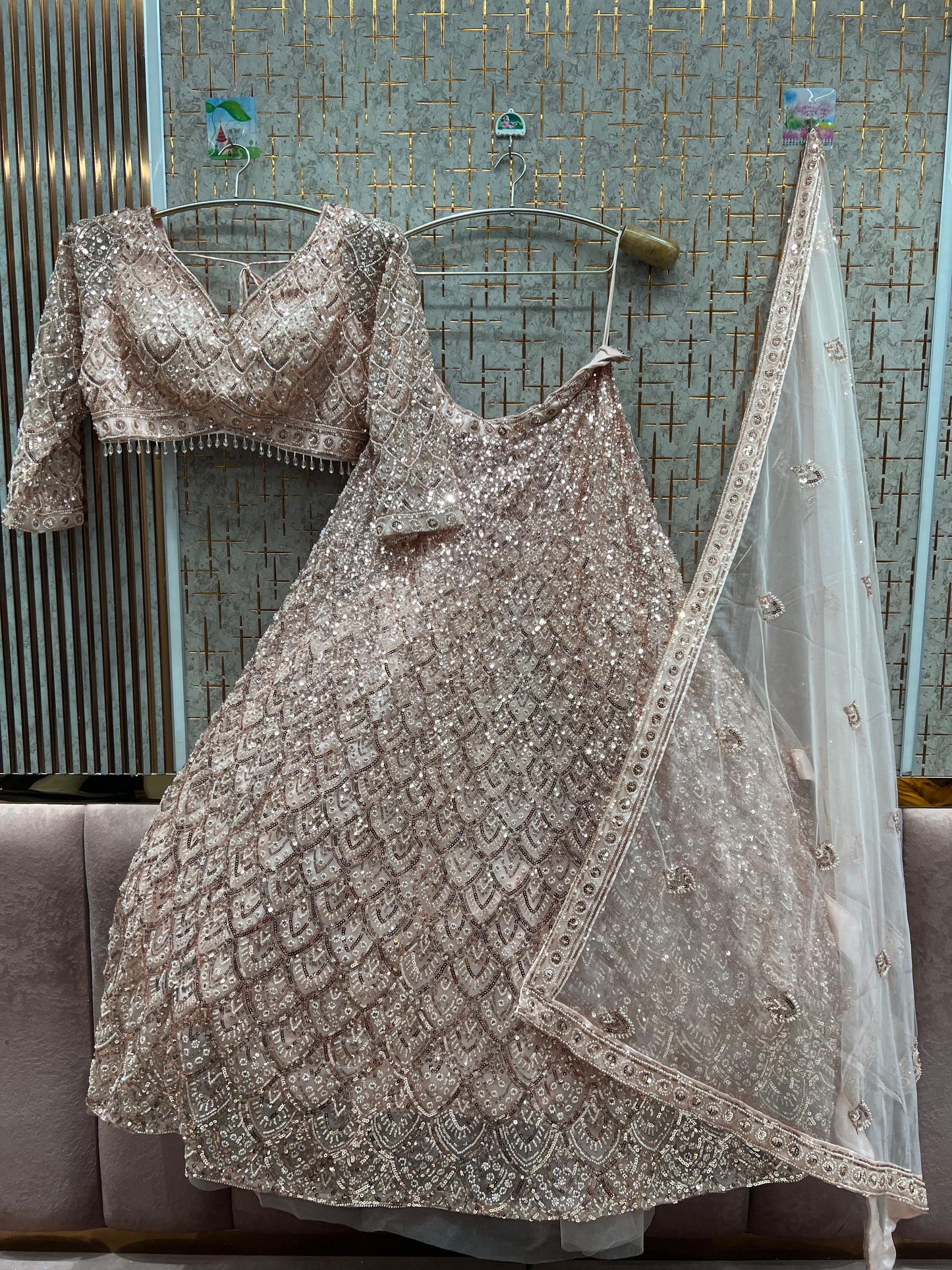 Majestic light pink peach monotone Crop top Lehenga