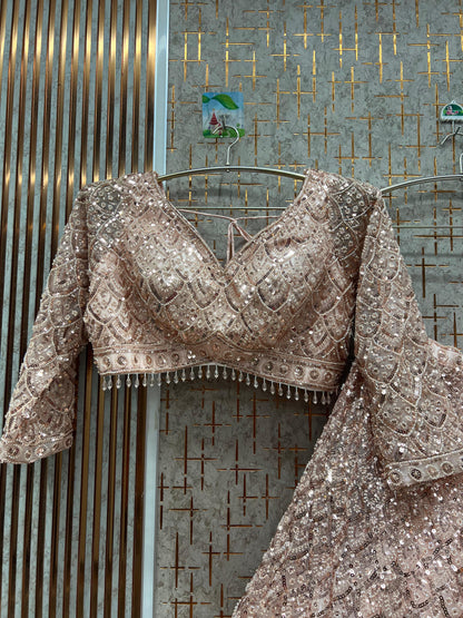 Majestic light pink peach monotone Crop top Lehenga