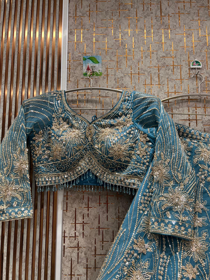 Eye catching Sky blue Crop top Lehenga