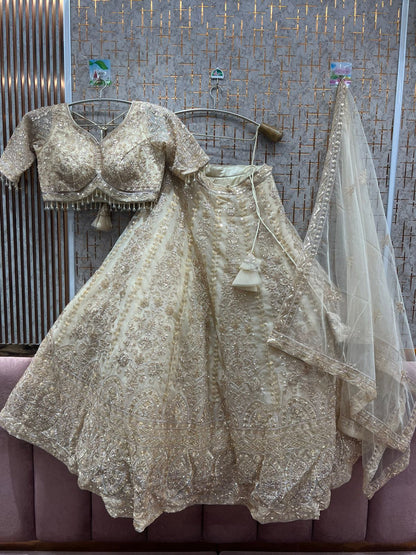 Embellished golden Crop top Lehenga