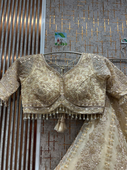 Embellished golden Crop top Lehenga